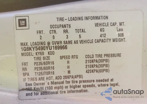 2000 Cadillac Seville Sts from USA, damaged, VIN 1G6KY5490YU169966